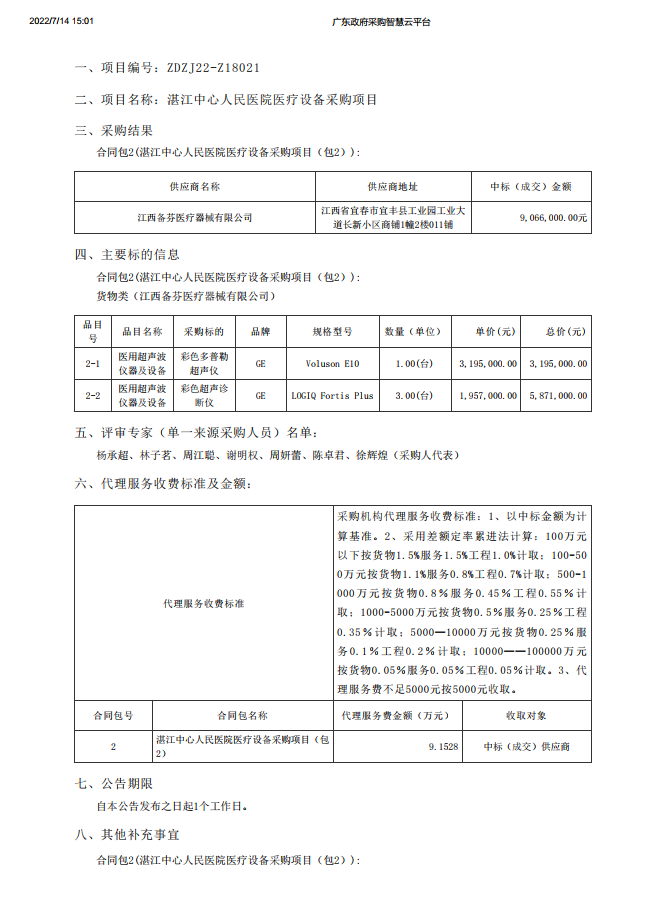 湛江中心人民醫(yī)院醫(yī)療設備采購項目【項目編號：ZDZJ22-Z18021】包2結(jié)果公告(圖1)