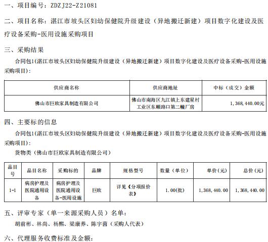 湛江市坡頭區(qū)婦幼保健院升級建設（異地搬遷新建）項目數(shù)字化建設及醫(yī)療設備采購-醫(yī)用設施采購項目【項目編號：ZDZJ22-Z21081】結果公告(圖1)