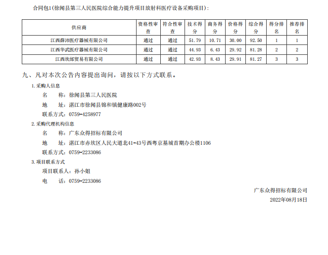 徐聞縣第三人民醫(yī)院綜合能力提升項(xiàng)目放射科醫(yī)療設(shè)備采購項(xiàng)目【項(xiàng)目編號： ZDZJ22- Z21114】中標(biāo)公告(圖2)